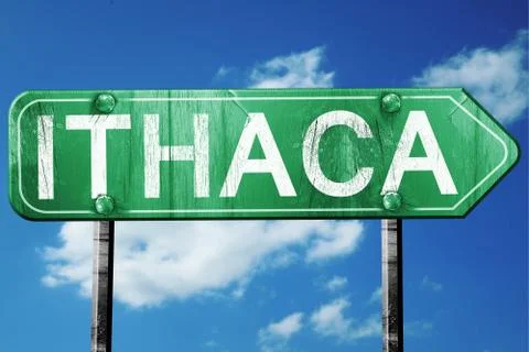 Ithaca road sign , worn and damaged look Stock Illustration