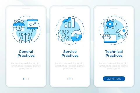 ITIL practices blue onboarding mobile app screen Illustrazione stock