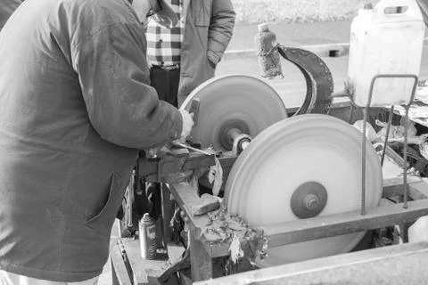 Itinerant knife sharpener Stock Photos
