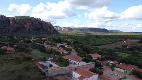 ítio do Mocó Community and Serra da Capivara National Park from Above Stock Footage 336984606