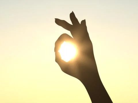 It's all right - hand in front of sun Foto stock