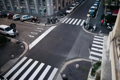 It's a beautiful intersection in the city. View from a window on an empty street Stock Photos