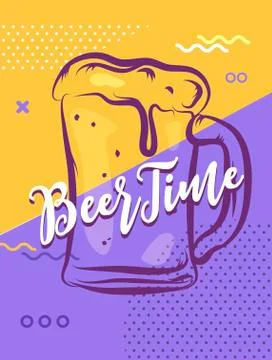 Its beer time. Hand lettering poster. llustration of beer glass.dea for beer Stock Illustration