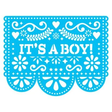 It's a boy Papel Picado vector design - Mexican baby birth greeting card Stock Illustration