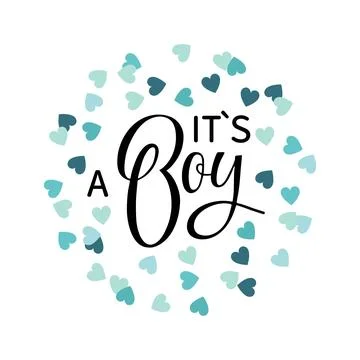 Its a Boy text with heart decor isolated on white background. Handwritten Stock Illustration