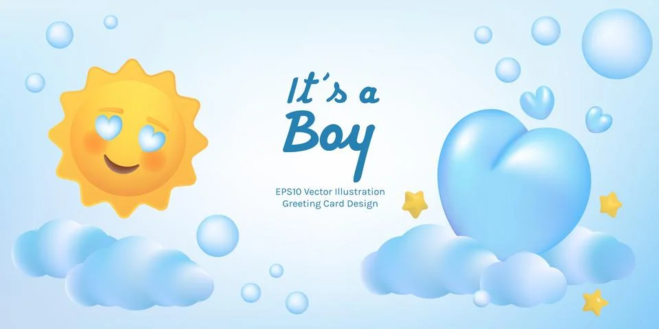 Its a boy vector illustration card template. Stock Illustration