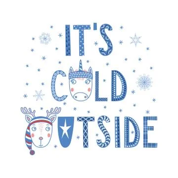 It's cold outside unicorn, deer poster Stock Illustration