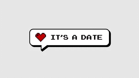 It's a Date 8-bits pixel art comment balloon in neubrutalism style. Stock Footage 316774268