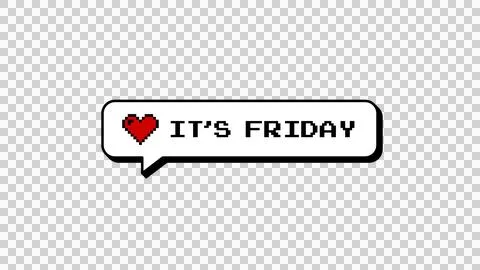 It's Friday comment balloon with heart in 8-bits pixel art style. Stock Illustration