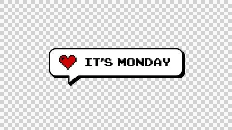"It's Monday" text in an 8-bit pixel art neubrutalism comment balloon. Stock Illustration