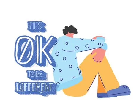 Its ok to be different. Mental disoder. Young man sitting on the floor isolat Stock-Illustration