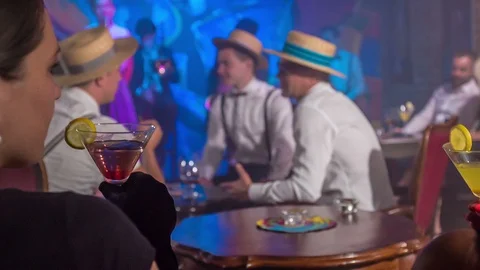 It's a pretty lively night here at this bar Stock Footage 112185108