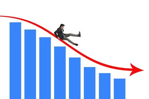 Its a quick way down into debt. a businessman falling off a graph against a Stock Photos