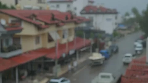 It's raining on the tiled roofs Stock Footage 226946996