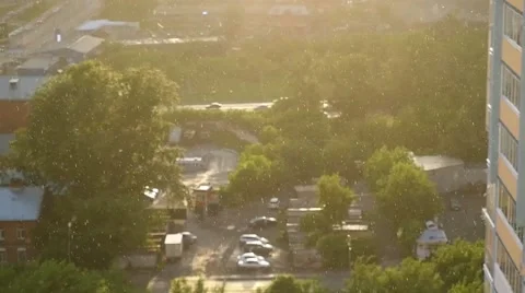 It's rainy on a background of the city at sunset in slowmotion Stock Footage 58850411