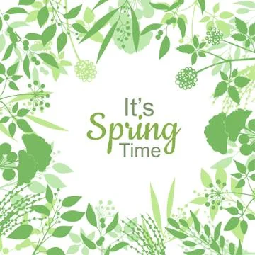 Its spring time green card design text in floral frame Stock Illustration