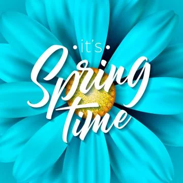 It's spring time vector illustration with beautiful colorful flower on blue Stock Illustration