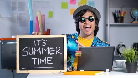 It's Summer Time Concept, Excited Stylish Young Man Feels Satisfied Celebrati Video stock 91490958