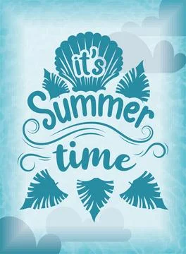 Its summer time poster with seashell and leaf design Vector Illustrazione stock