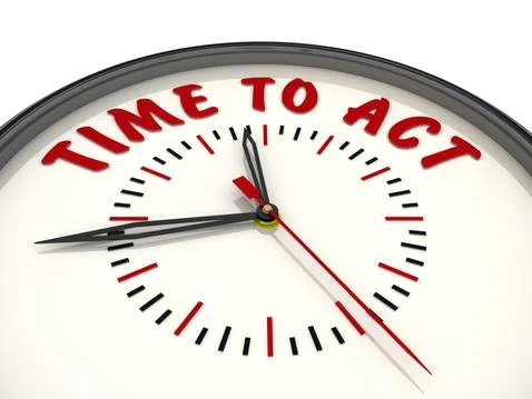 It's time to act. Clock with text Ilustração Stock