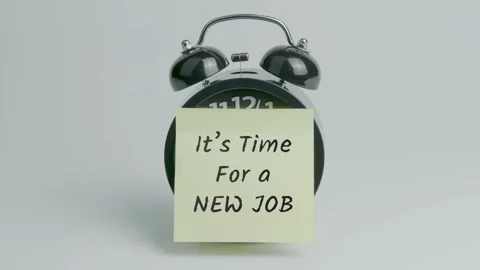 Its Time for a new Job Text or Word on Yellow Note Paper Sticking onto Clock Stock Footage 300082512