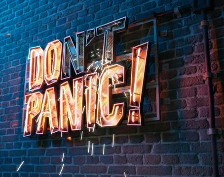 It's Time To Panic. Slogan on Neon Light Billboard Stock Illustration