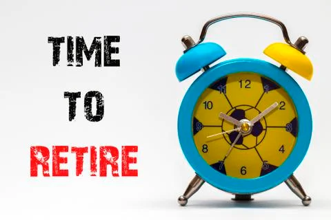 It's time to retire on a white background. Retro alarm clock Illustrazione stock
