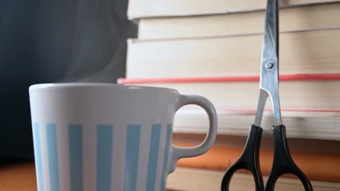 It's time to take a break and drink a hot smoking steam   coffee Stock Footage 127650097