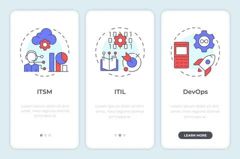 ITSM frameworks onboarding mobile app screen Illustrazione stock