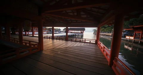 Itsukushima Shrine Covered Corridor Over Water Miyajima Japan Stock Footage 344699807