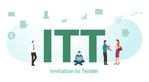 Itt invitation to tender concept with big word or text and team people with m Stock Illustration