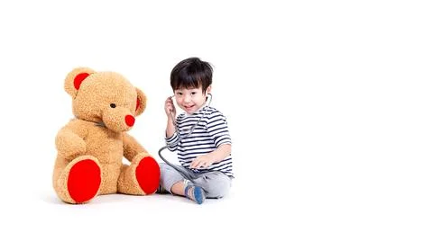Ittle boy playing act engineer, education concept. Stock Photos