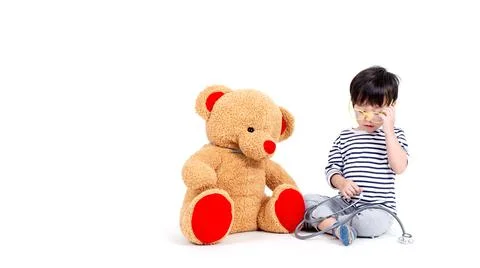 Ittle boy playing act engineer, education concept. Stock Photos