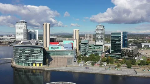 ITV, BBC, dock10, buildings at Media City Stock Footage 217375006