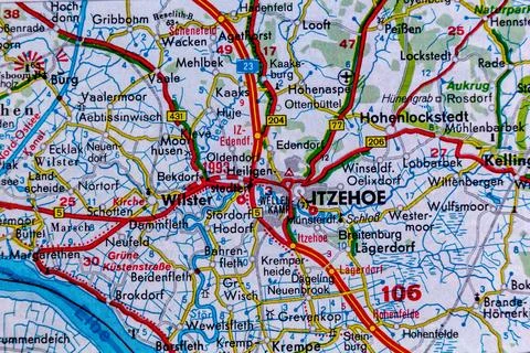 Itzehoe, Germany, on a road map Stock Photos
