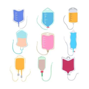 Iv drip bag set cartoon vector illustration Illustrazione stock
