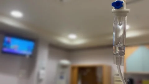 An IV Drip in a maternity Ward Suite for Pitocin or Epidural Stock Footage 313503165