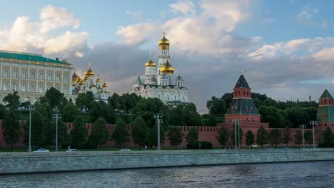 Ivan Great Bell Tower view from Moscow river. Time Lapse. Stock Footage 77335711