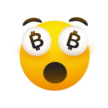I've Become Rich - Funny Smiling Emoji with Open Mouth and Bitcoin Signs in.. Stock Illustration