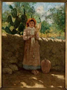ï»¿Vincenziana girl with a distaff against a wall. Agthe, Curt (1862-1943) Stock Photos