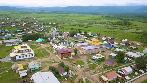Ivolginsky datsan. Buddhist monastery complex, aerial view Stock Footage 97692335