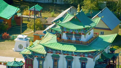 Ivolginsky Datsan Buddhist monastery with green roofs in Russia Stock Footage 337024967
