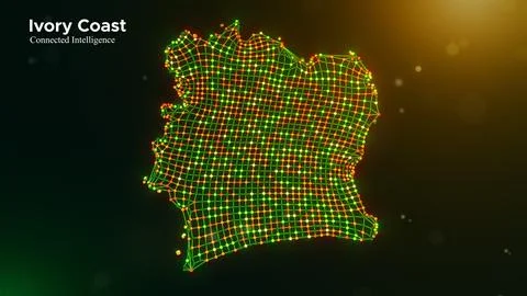 Ivory Coast Connected Intelligence Digital Map with Neural Network Design Illustrazione stock