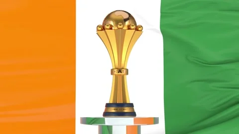 Ivory Coast flag and Afcon trophy Stock Footage 168181995