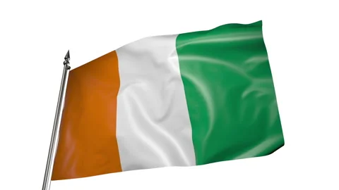 Ivory Coast flag on a flagpole. Animation 3D on a white background 库存影片 219747412