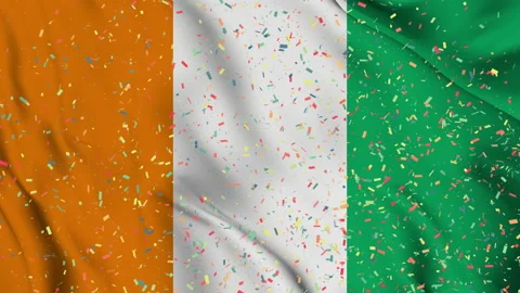Ivory Coast flag seamless animation with paper confetti Video stock 223326096