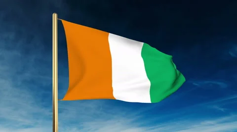 Ivory Coast flag slider style. Waving in the wind with cloud background Stock Footage 48906024