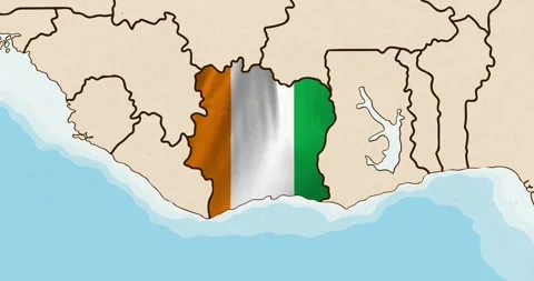 The ivory coast flag waving inside the country on a world map Stock Footage 339033213