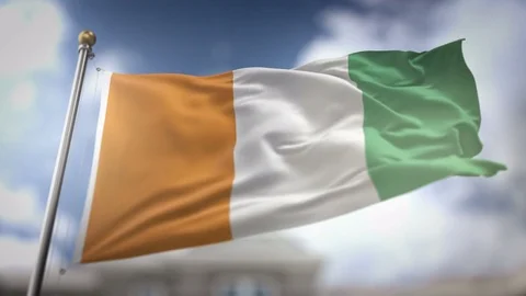 Ivory Coast Flag Waving Slow Motion 3D Rendering Blue Sky Background - Seam.. Stock Footage 75242676