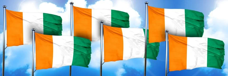 Ivory coast flags, 3D rendering, on a cloud background Stock Illustration